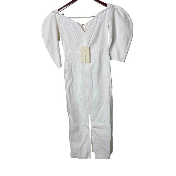 NWT Mara Hoffman Leonara off-the-shoulder Lyocell linen-blend midi dress sz 0 - Picture 3 of 11